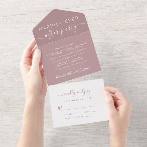 Happily Ever After Dusty Rose Wedding Reception All In One Invitation