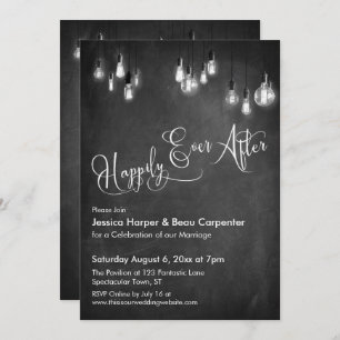 Happily Ever After, Edison Lights, Chalkboard Invitation