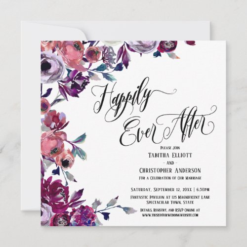 Happily Ever After Elaborate Script Bold Flowers Invitation