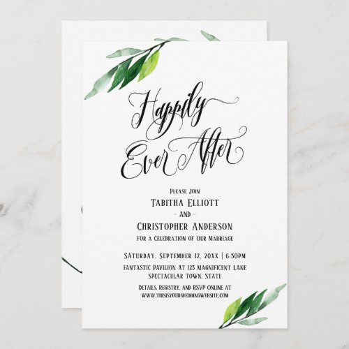 Happily Ever After Elaborate Script Greenery Invitation