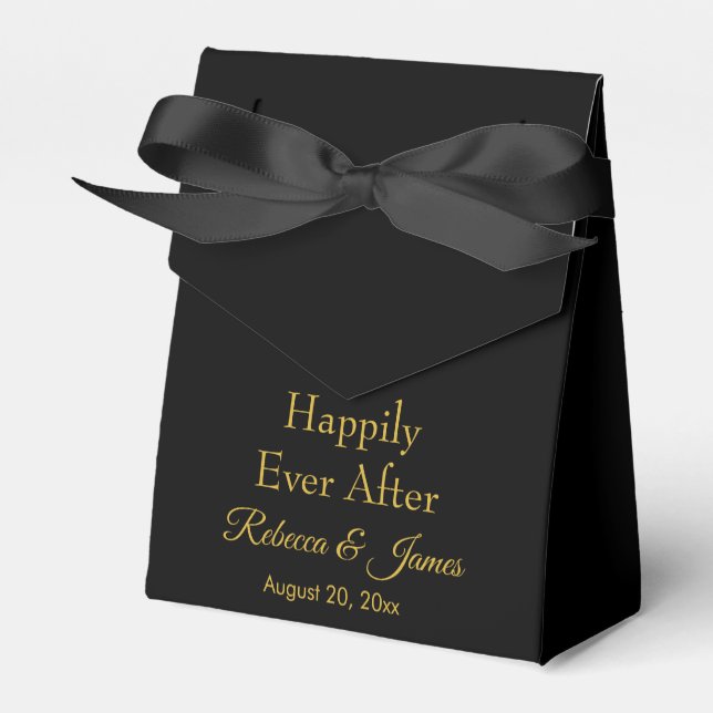 Happily Ever After Elegant Black & Gold Wedding  Favor Boxes (Front Side)
