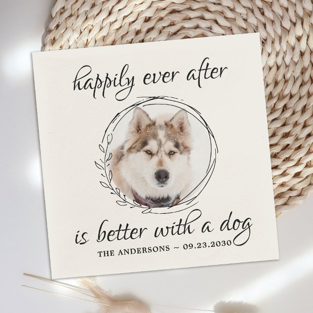 Happily Ever After Elegant Dog Photo Pet Wedding N Napkins (Creator Uploaded)