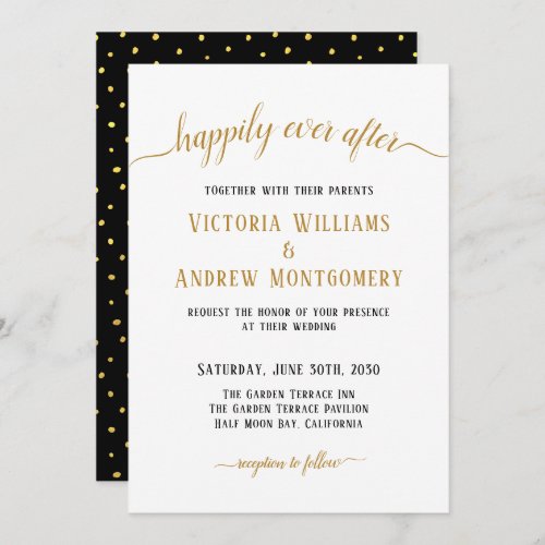 Happily Ever After Elegant Gold Script Wedding Invitation