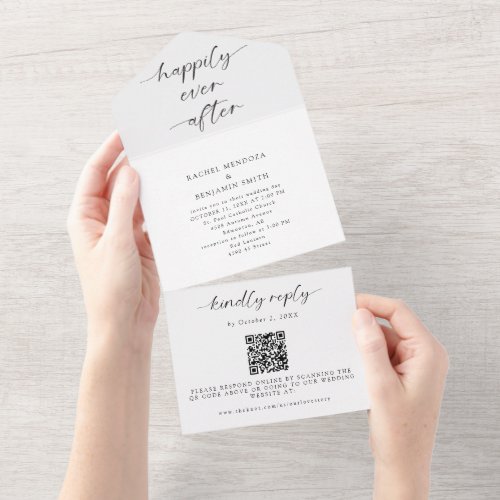 Happily Ever After Elegant Minimal QR Code Wedding All In One Invitation