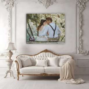 Happily ever after elegant overlay wedding photo faux canvas print