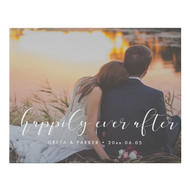 Happily ever after elegant overlay wedding photo faux canvas print