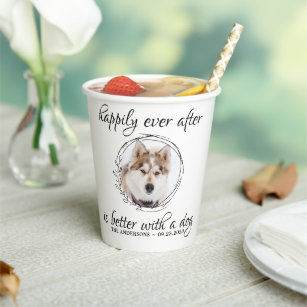 Happily Ever After Elegant Pet Photo Dog Wedding Paper Cups