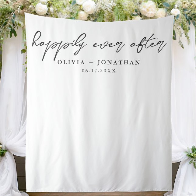 Happily Ever After Elegant Script Wedding Backdrop (Creator Uploaded)