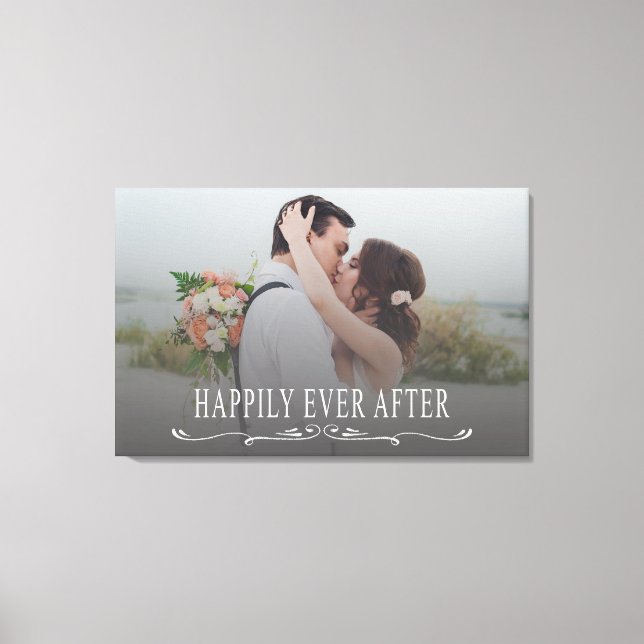 Happily Ever After Elegant Script Wedding Photo Canvas Print (Front)