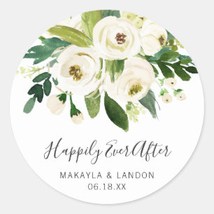 Happily Ever After Elegant White Floral Wedding Classic Round Sticker