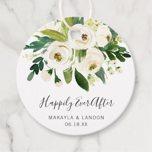 Happily Ever After Elegant White Floral Wedding Favor Tags