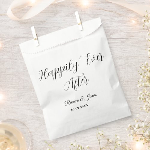 Happily Ever After Elegant White Script Name Favor Bag