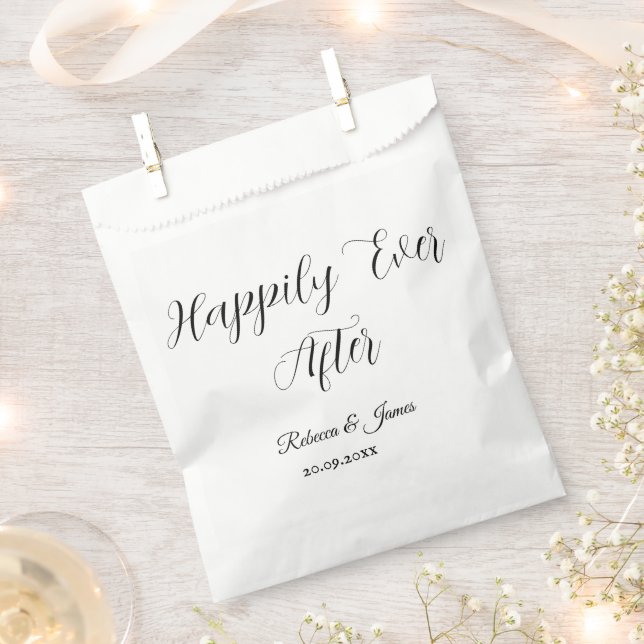 Happily Ever After Elegant White Script Name Favor Bag (Clipped)