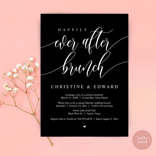 Happily Ever After Elopement Brunch Classy Black Invitation