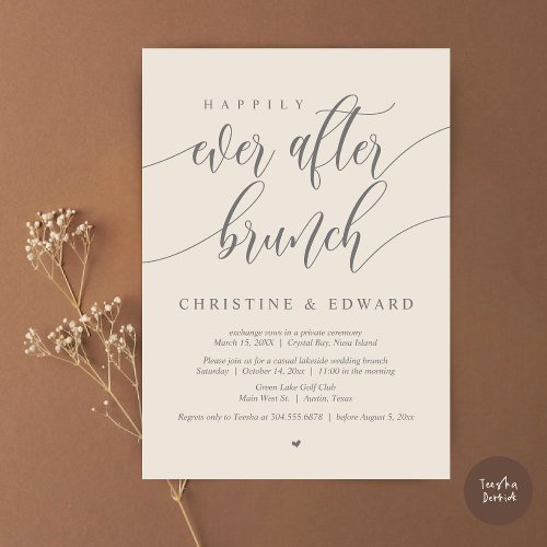 Happily Ever After Elopement Brunch Cream Grey Invitation