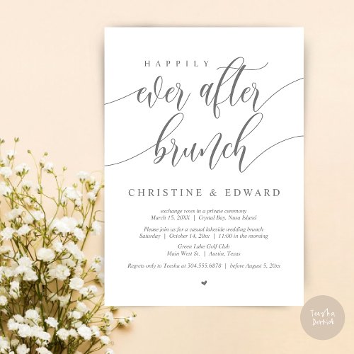 Happily Ever After Elopement Brunch Dark Grey Invitation