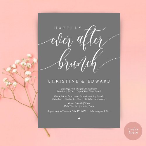 Happily Ever After Elopement Brunch Dark Grey Invitation