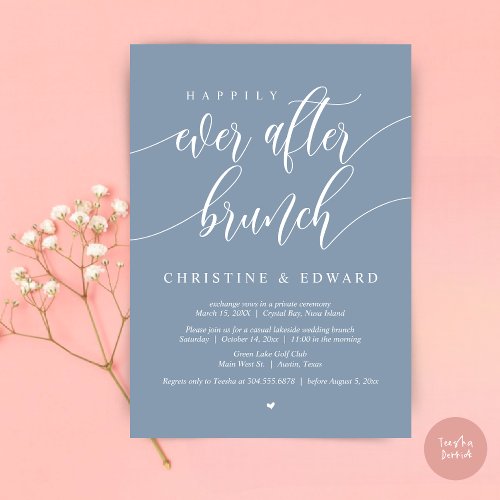 Happily Ever After Elopement Brunch Dusty Blue Invitation