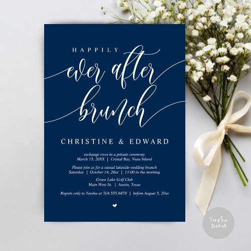 Happily Ever After Elopement Brunch Navy Blue Invitation