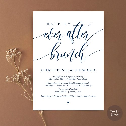 Happily Ever After Elopement Brunch Navy Blue Invitation