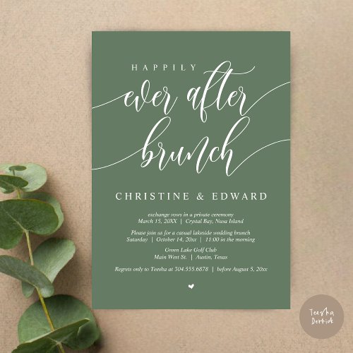 Happily Ever After Elopement Brunch Sage Green Invitation