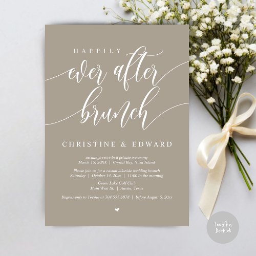 Happily Ever After Elopement Brunch Simply Taupe Invitation