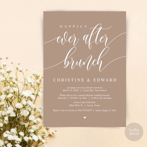 Happily Ever After Elopement Brunch Warm Taupe Invitation