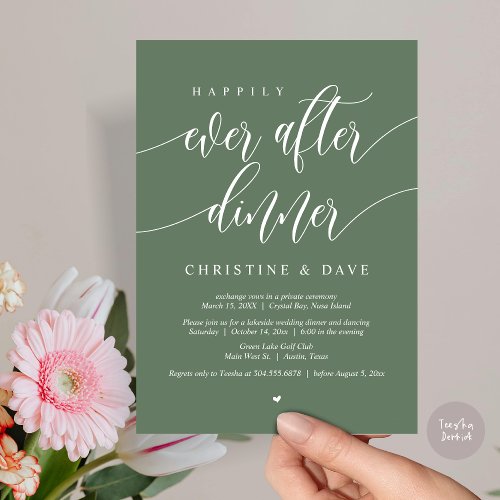 Happily Ever After Elopement Dinner Sage Green Invitation