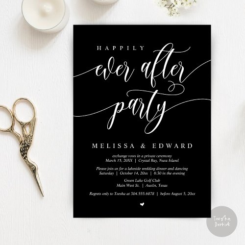 Happily Ever After Elopement Party Classy Black Invitation