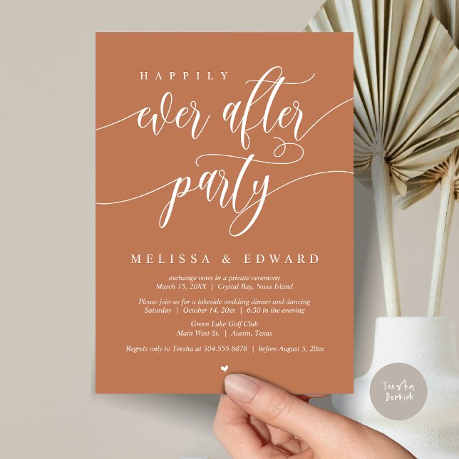 Happily Ever After Elopement Party, Copper Rust Invitation (Happily Ever After Elopement Party Invitation Card, PDF, Modern Wedding Dinner, in Copper Rust)