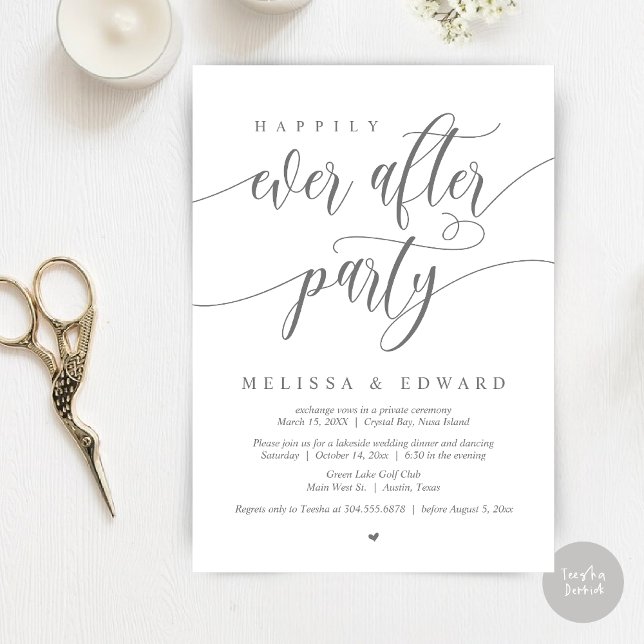 Happily Ever After Elopement Party, Dark Grey Invitation (Happily Ever After Elopement Party Invitation Card, PDF, Modern Wedding Dinner, in Dark Grey)