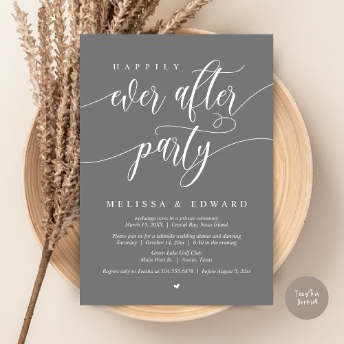 Happily Ever After Elopement Party Dark Grey Invitation