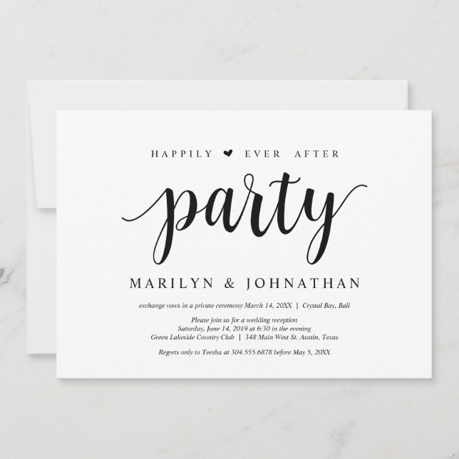 Happily ever after elopement party invitation (Front)