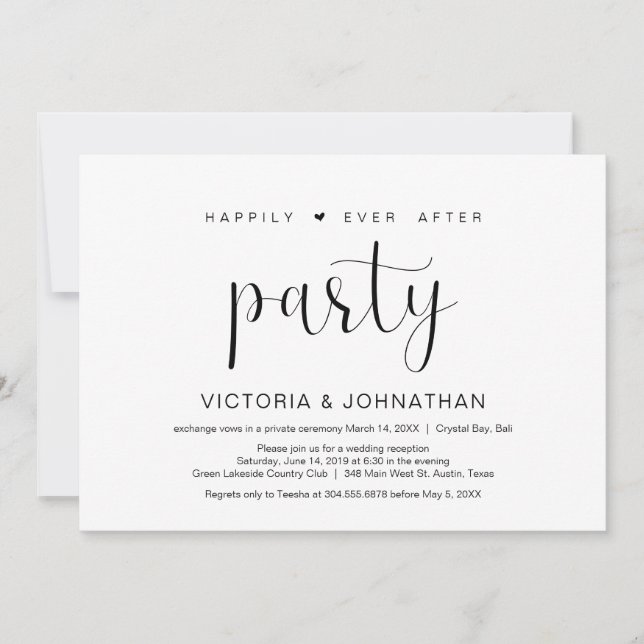 Happily ever after elopement party, Minimalism Invitation (Front)