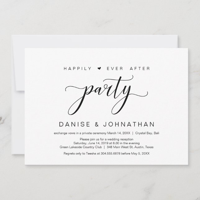 Happily ever after elopement party, minimalist invitation (Front)
