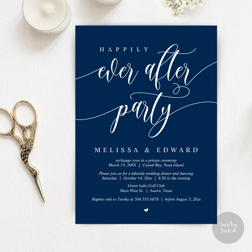 Happily Ever After Elopement Party Navy Blue Invitation