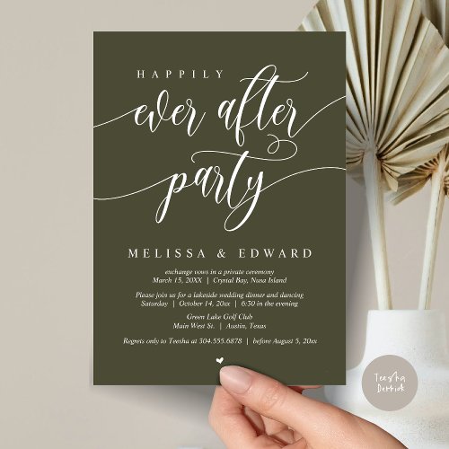 Happily Ever After Elopement Party Olive Sage Invitation