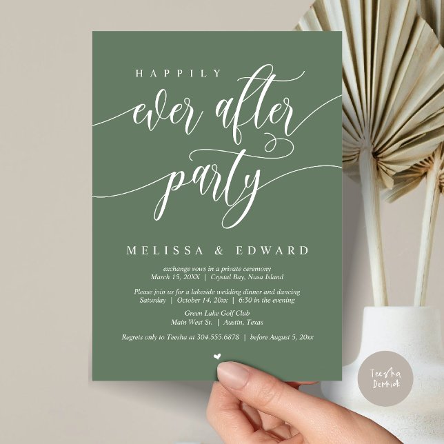 Happily Ever After Elopement Party, Sage Green Invitation (Happily Ever After Elopement Party Invitation Card, PDF, Modern Wedding Dinner, in Forest Sage Green)