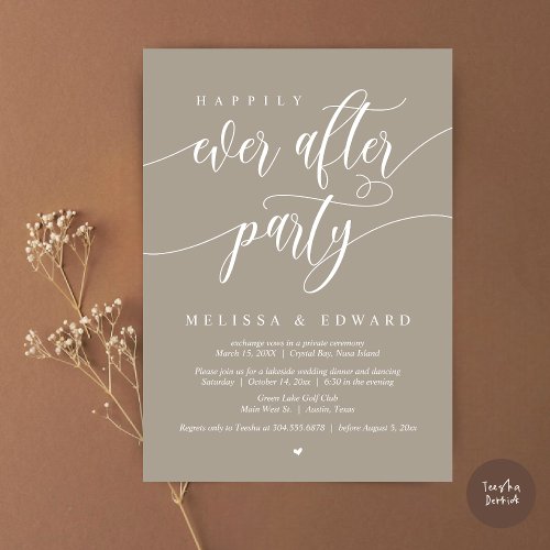 Happily Ever After Elopement Party Simply Taupe Invitation