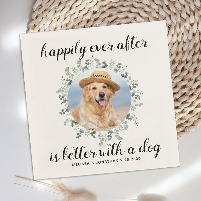 Happily Ever After Eucalyptus Custom Photo Wedding Napkins (Creator Uploaded)