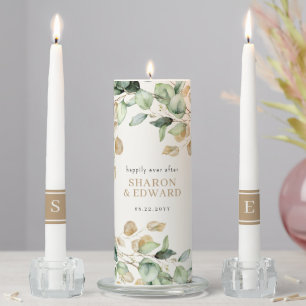 Happily Ever After Eucalyptus Green & Gold Wedding Unity Candle Set