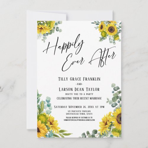 Happily Ever After Eucalyptus Sunflower Party Invitation