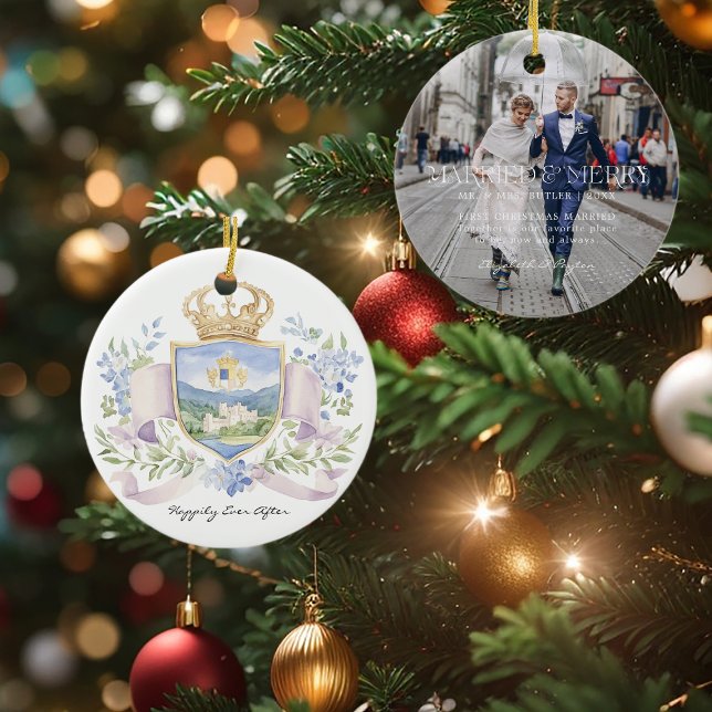 Happily Ever After | First Christmas Married Crest Ceramic Ornament (Creator Uploaded)