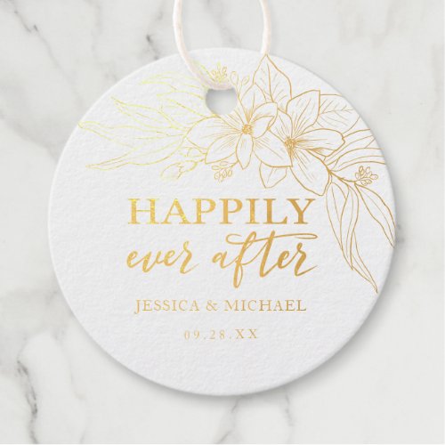 Happily Ever After Floral Gold Line Art Magnolia Foil Favor Tags