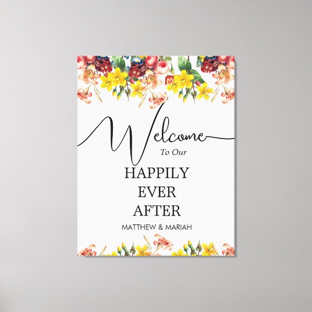 Happily Ever After Floral Nature Wedding Welcome Canvas Print (Front)