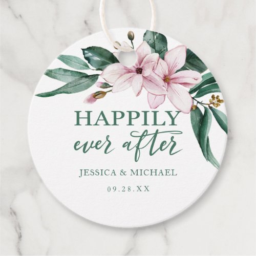 Happily Ever After Floral Pink Watercolor Magnolia Favor Tags