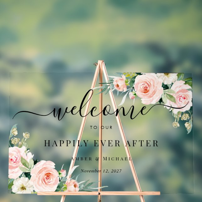 Happily Ever After Flower Wedding Acrylic Sign (Neutral)