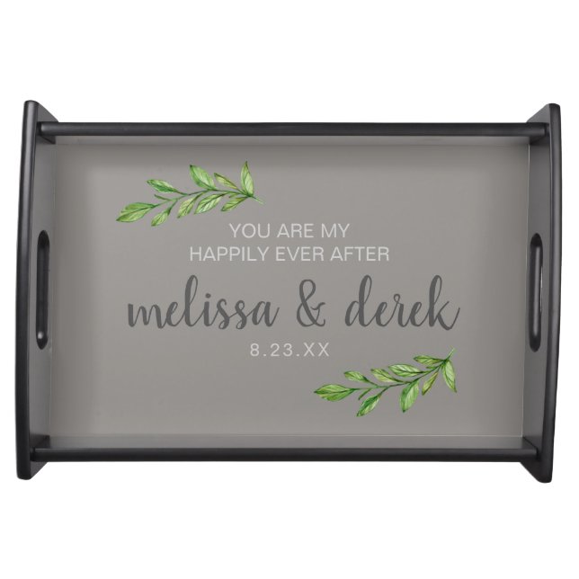 "Happily Ever After" Foliage Wedding Personalized Serving Tray (Front)