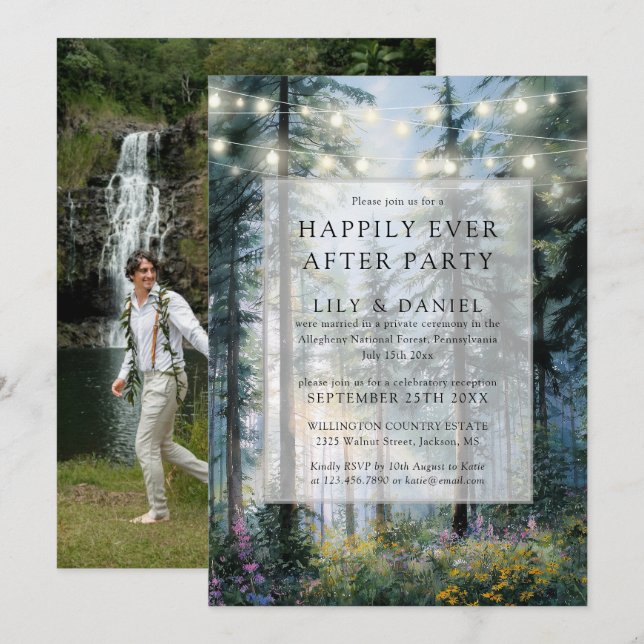 Happily Ever After Forest Lights Wedding Photo Invitation (Front/Back)