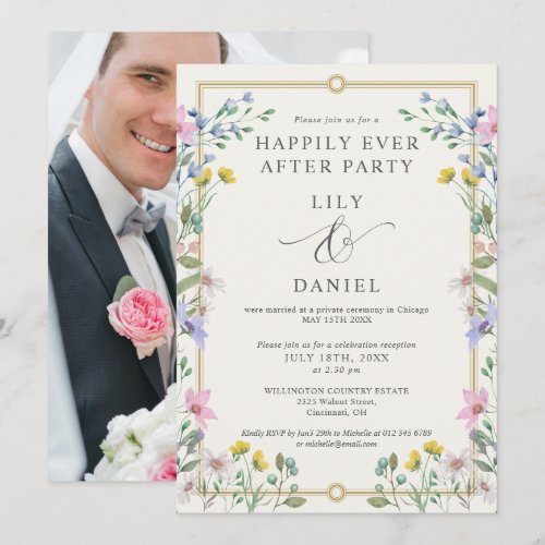 Happily Ever After Garden Floral Photo Wedding Invitation